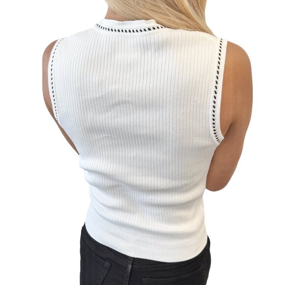 CHANEL Vintage 96P CC Mark Logo Knit Tank Top #42 White Black Cotton [106470] - Picture 4 of 14